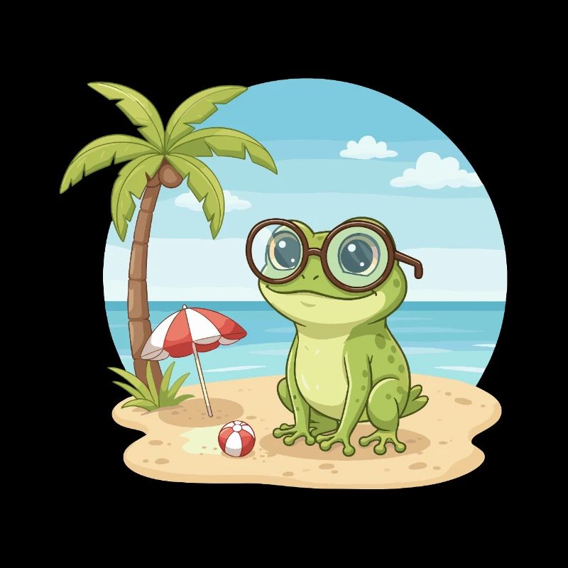 Cute Frog with Glasses Beach Summer Vacation