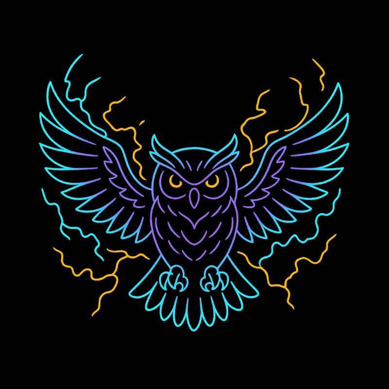 Neon-Eule mit Blitzen