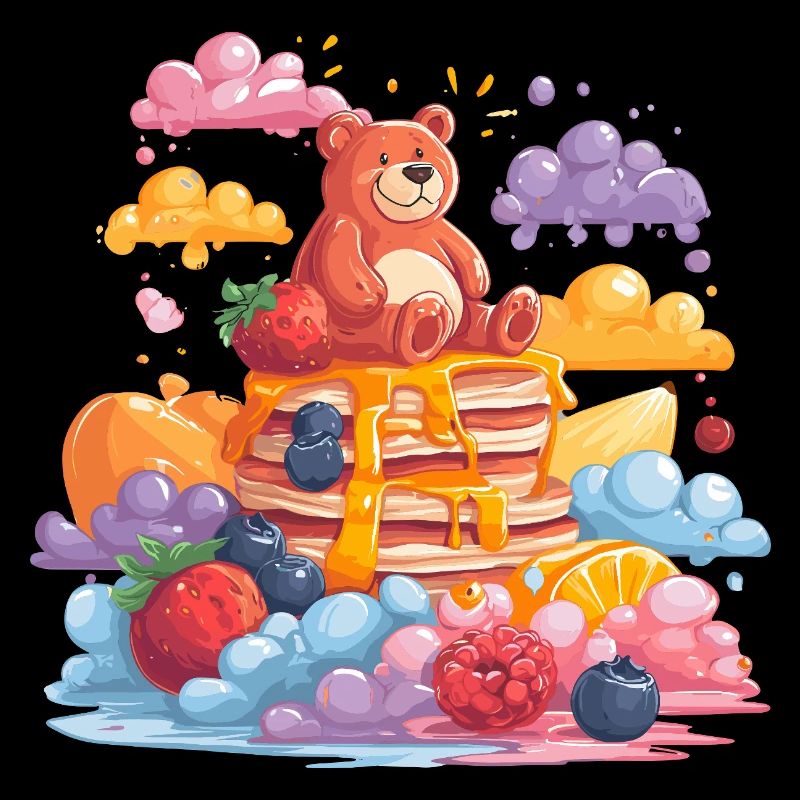 Cuddly bear on pancakes