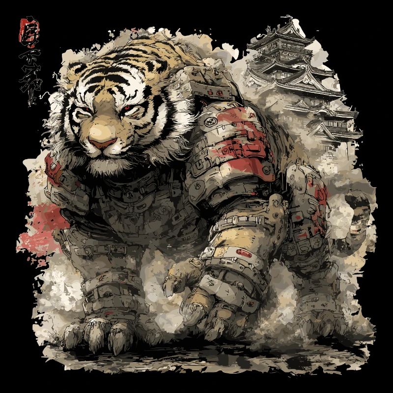 Armure de Samouraï Tigre devant le château