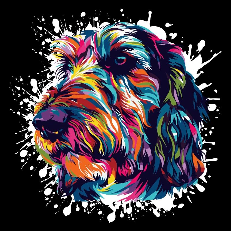 Bunter Hundeporträt mit Farbspritzern