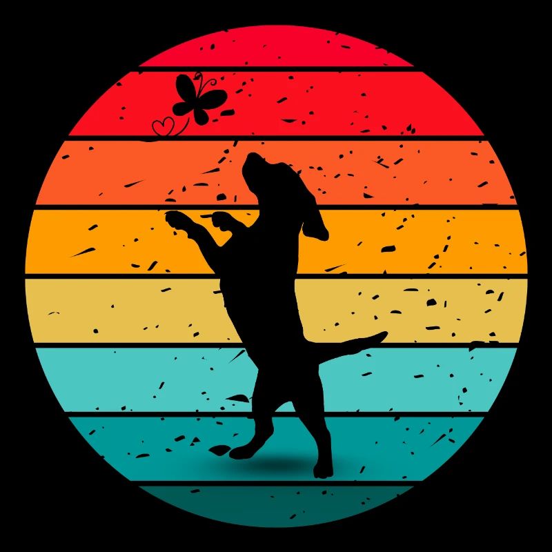 Dog Butterfly Forest Retro Sunset
