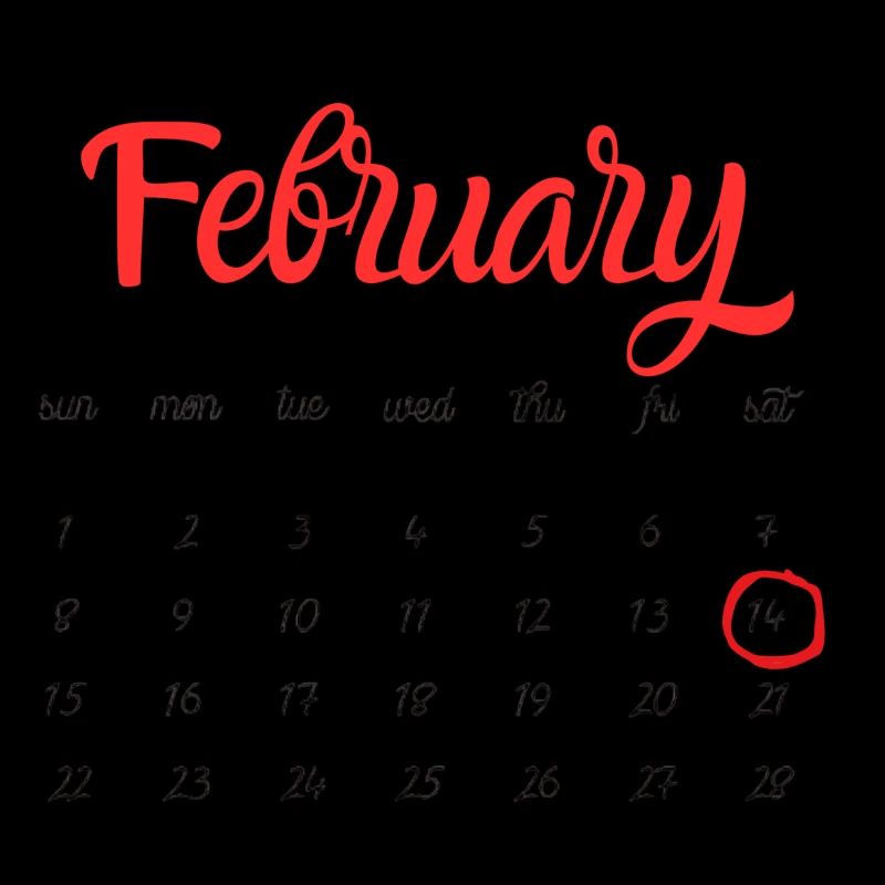 Februar Kalender im Rote Script -Valentine's  Day