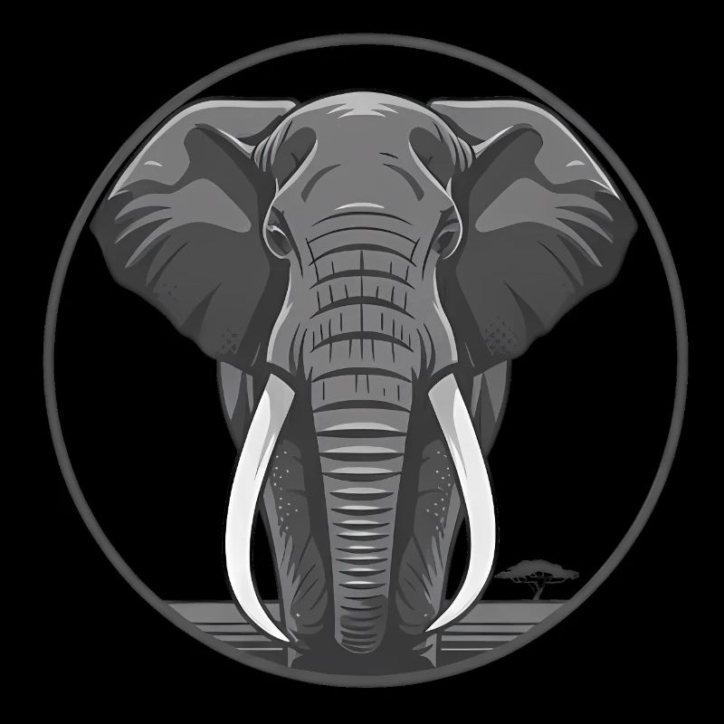 Elephant Head Circle Graphic