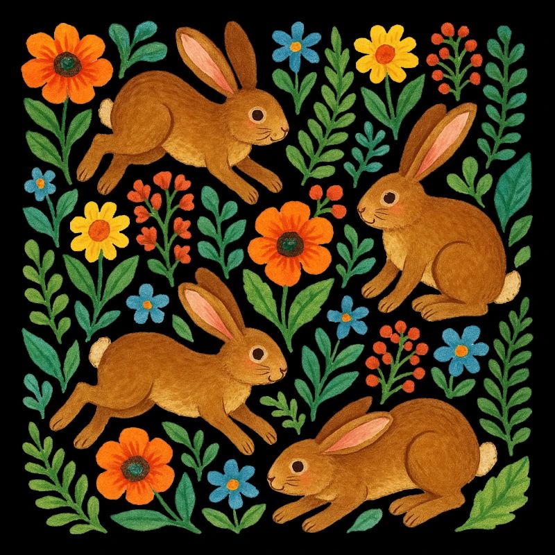 Spring Meadow Rabbits in Bloom