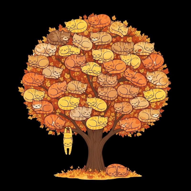 Cat Tree Autumn - Cute Sleeping Cats Design