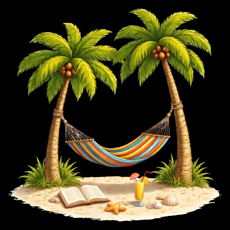 Hammock between palm trees on the beach