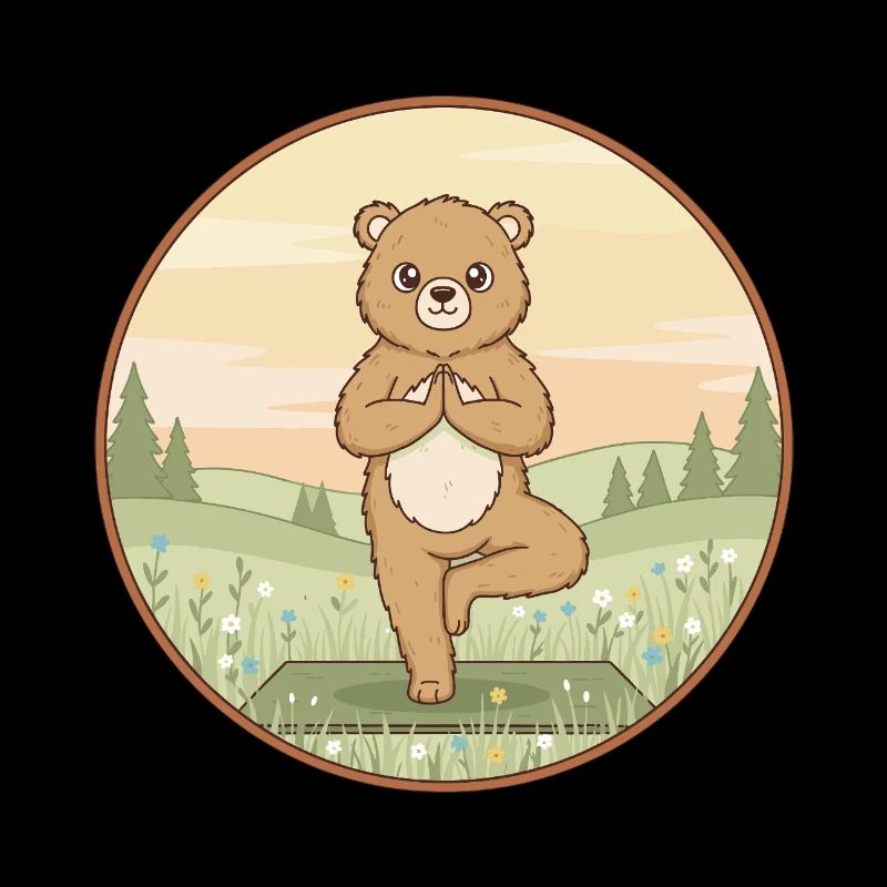 Yoga Bear Animal Doing Tree Pose Art