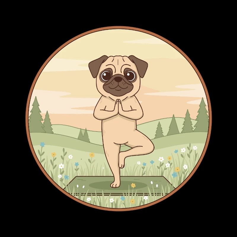 Yoga Pug Dog Doing Tree Pose Art