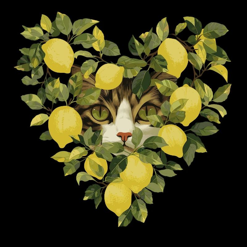 Chat se cache dans un cœur de citron