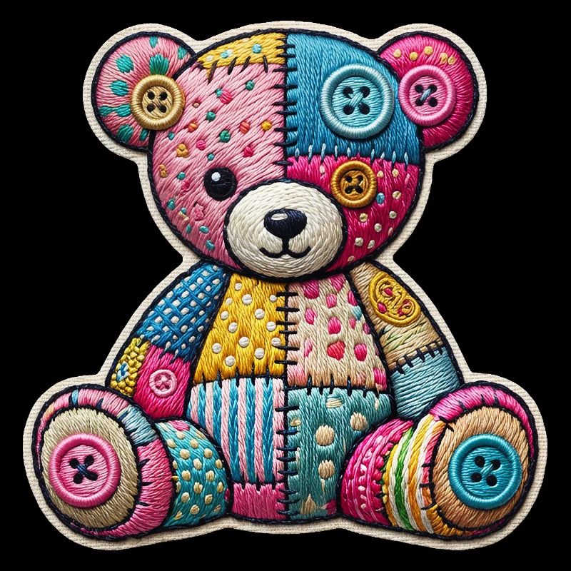 Patchwork Teddybär Stickerei