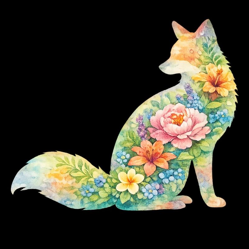 Fuchs Aquarell Silhouette Blumen