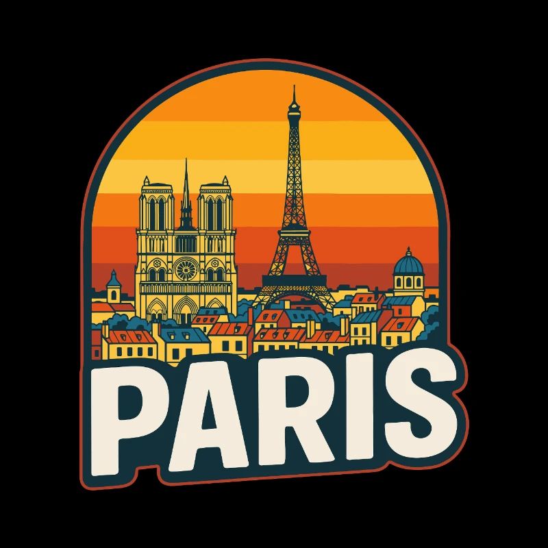 Paris Skyline Retro Sunset Eiffel Tower Art