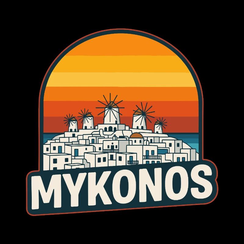 Mykonos Grèce Windmills Art rétro du coucher de soleil