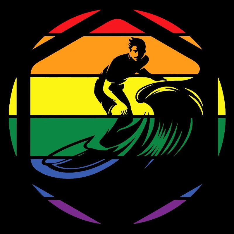 Rainbow Wave Surfer Circle