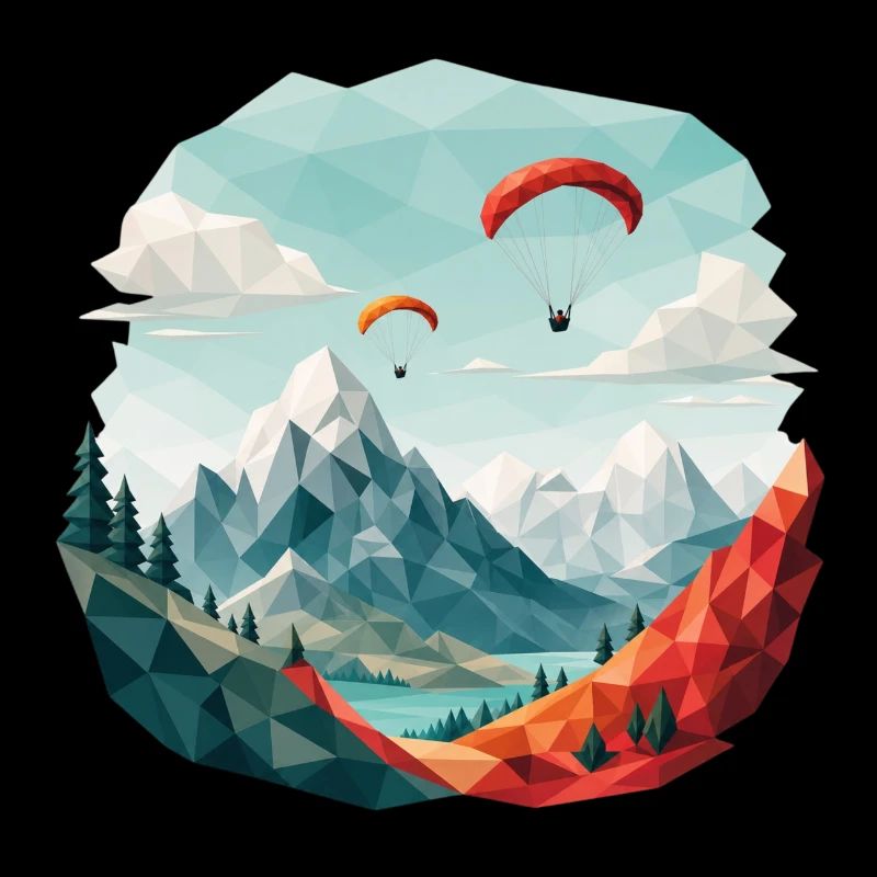 Paragliding Mountain Landscape Polygon Art