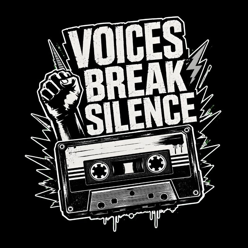 Voices Break Silence – erhobene Faust und Kassette