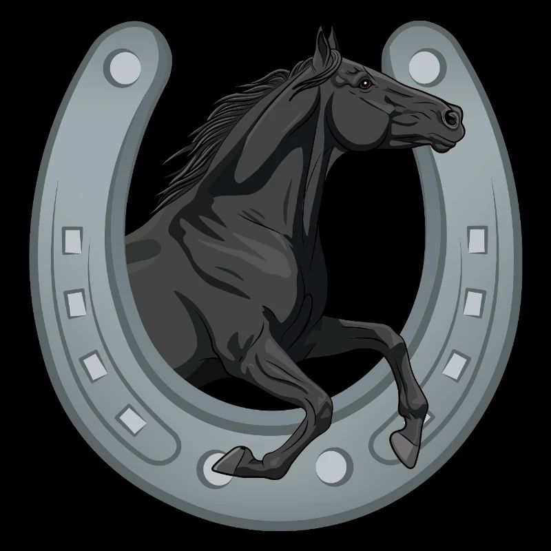 Ein galoppierendes schwarzes Abaga-Pferd, das durch einen Schuh geht
