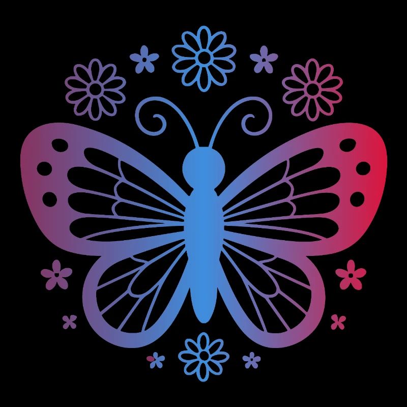 Gradient butterfly with flowers
