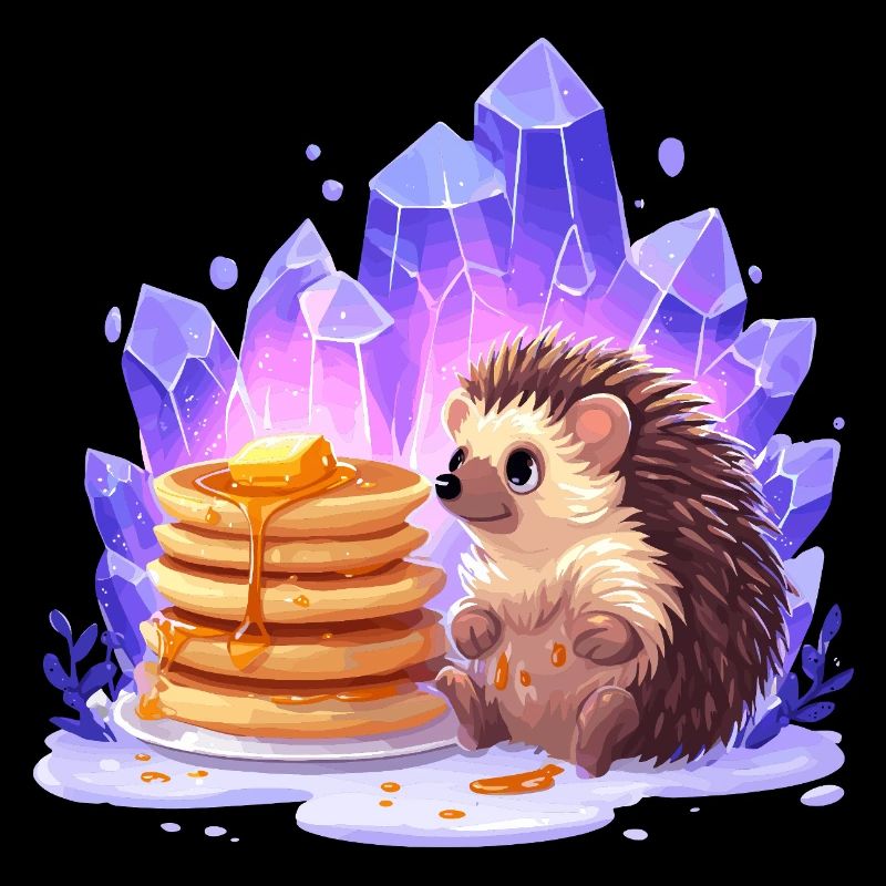Hérisson avec des pancakes et des cristaux