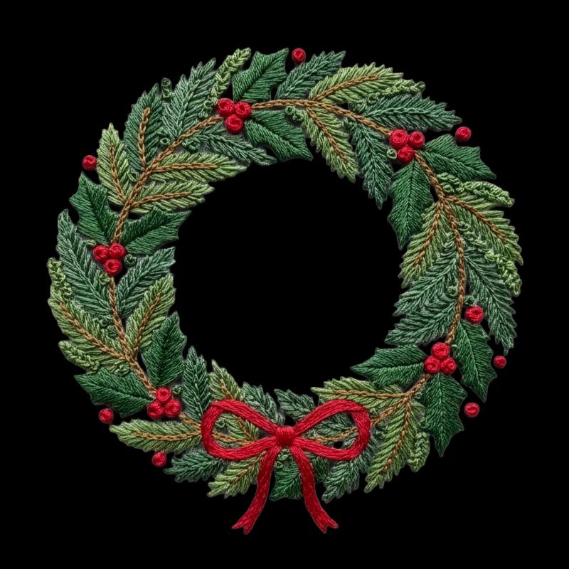 Bestickter Weihnachtskranz, groß oder klein zum Nähen