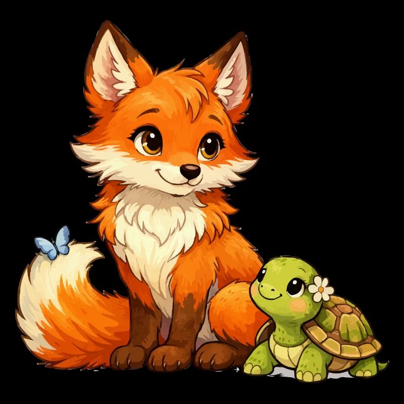 Fox and a cute turtle