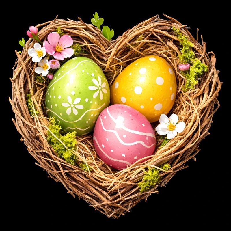 Heart-shaped Easter basket with eggs