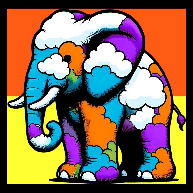 Éléphant avec Nuage et Nuages