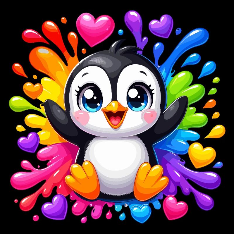 Éclaboussure de cœurs couleur de pingouin
