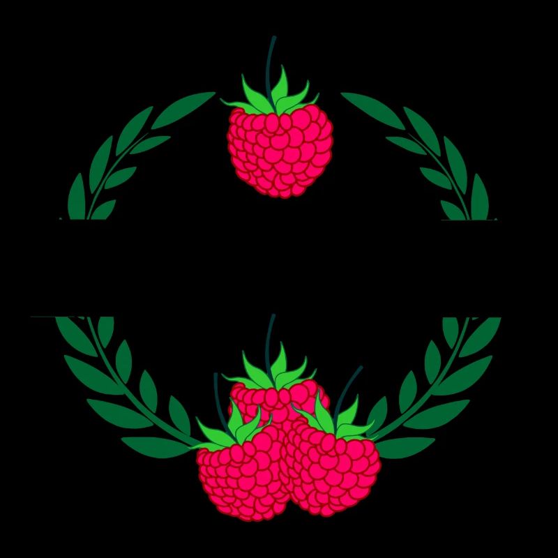 Raspberry in laurel wreath with red raspberry