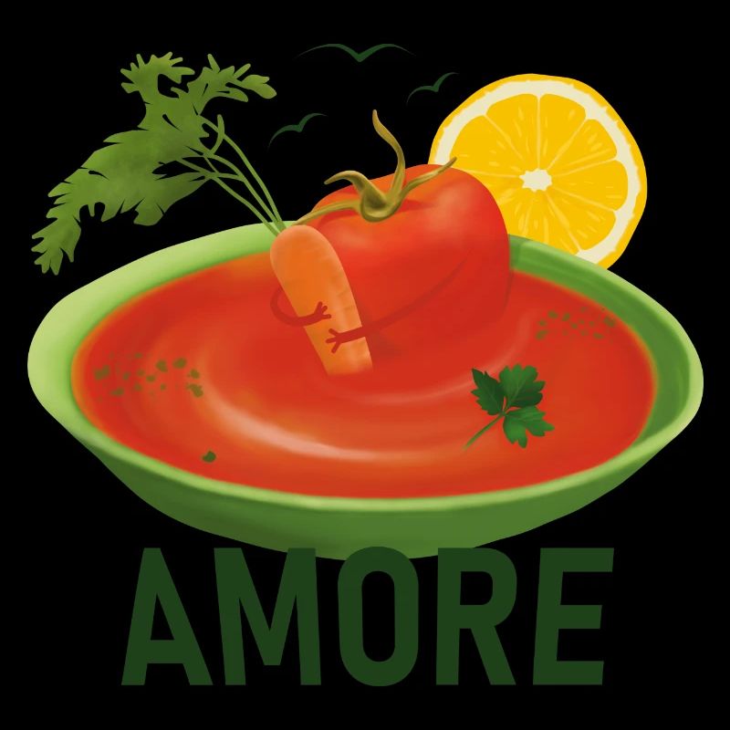 Câlin de tomates et de carottes dans une soupe à la tomate