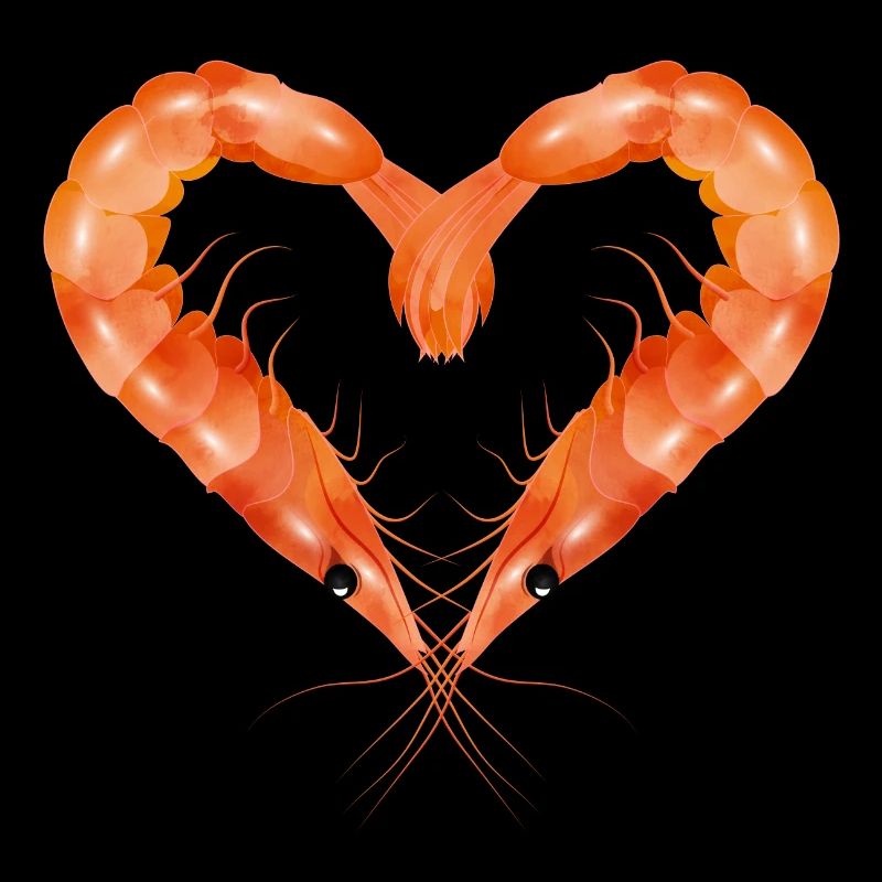 zwei Garnelen oder Shrimps in Herz Form gestaltet