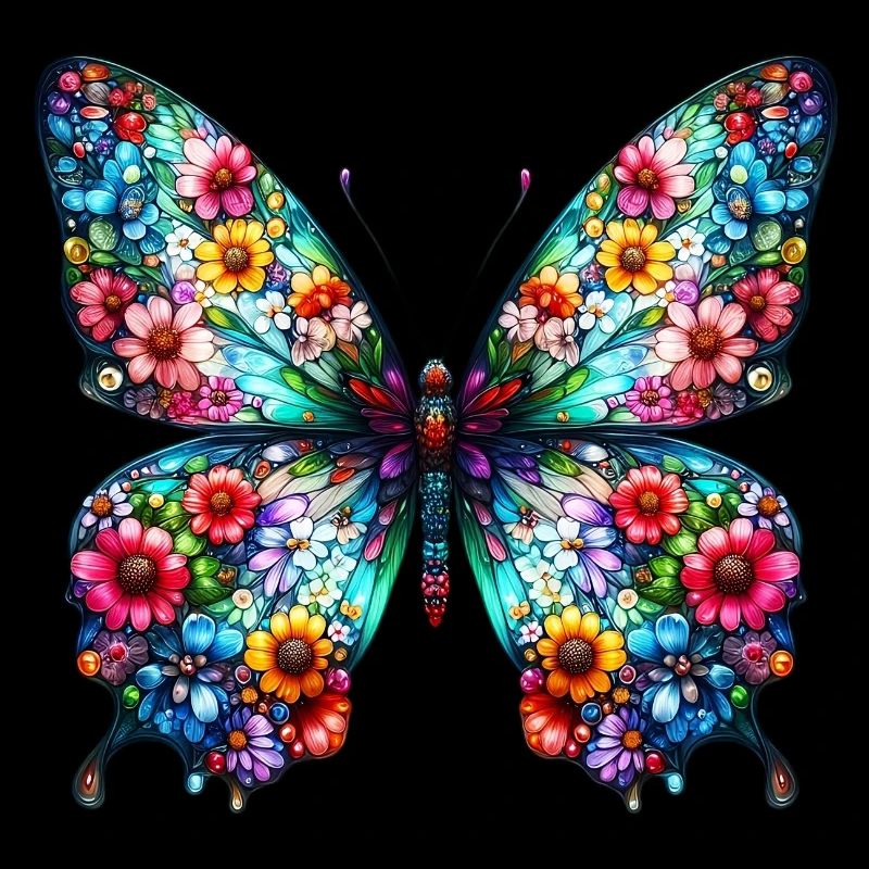 Papillon décoré de fleurs