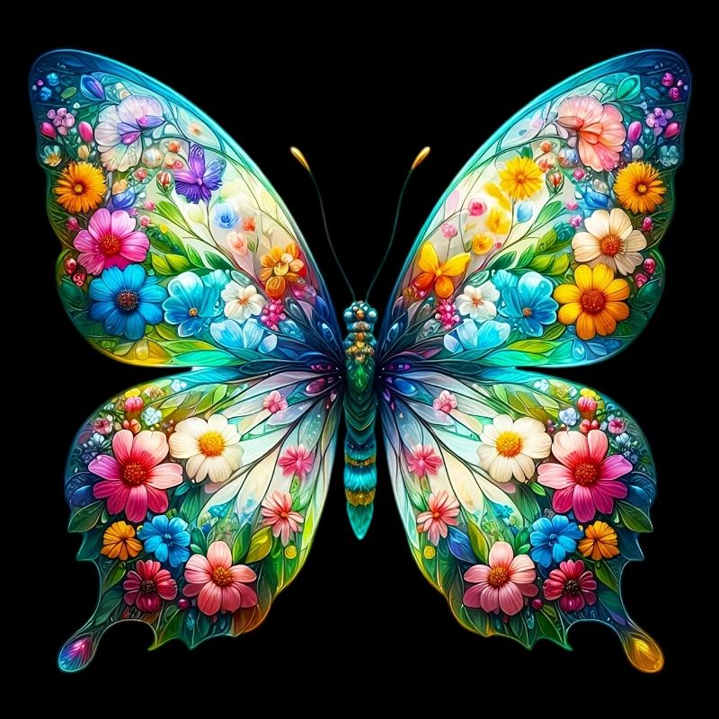 Papillon décoré de fleurs