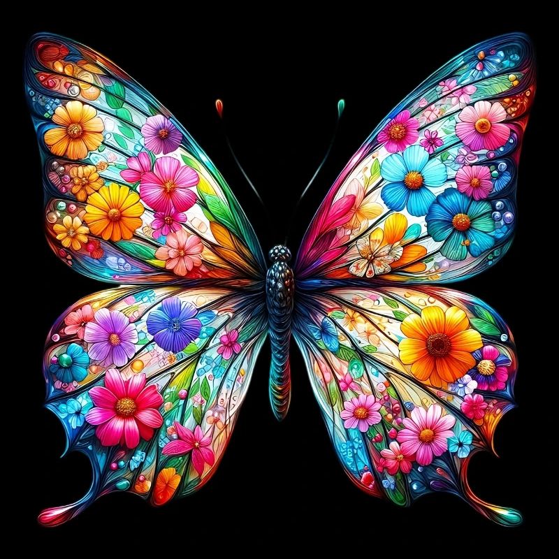 Papillon décoré de fleurs