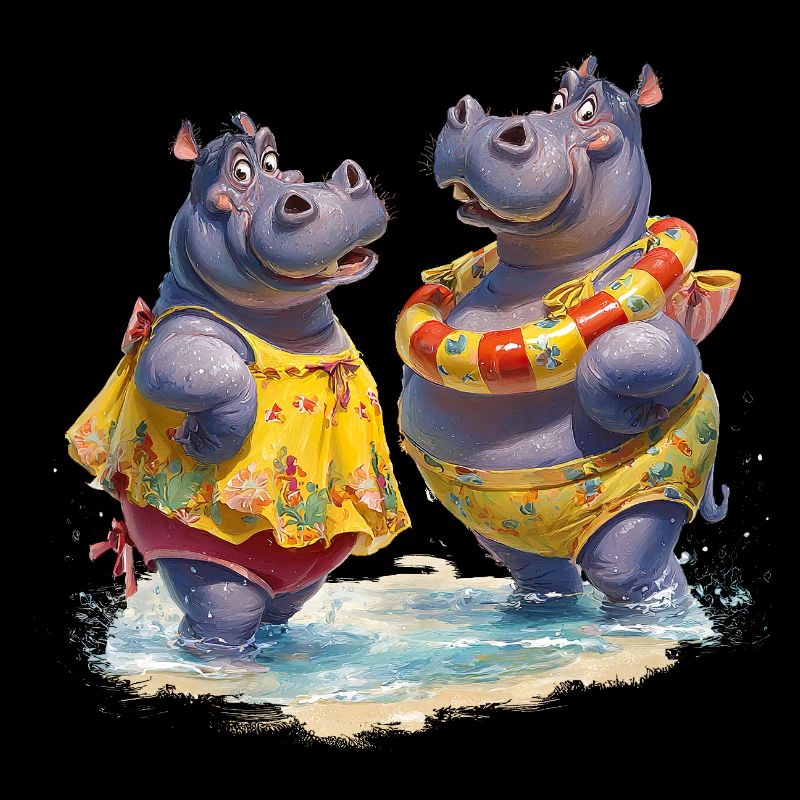 Two Hippos in Bathing Suit