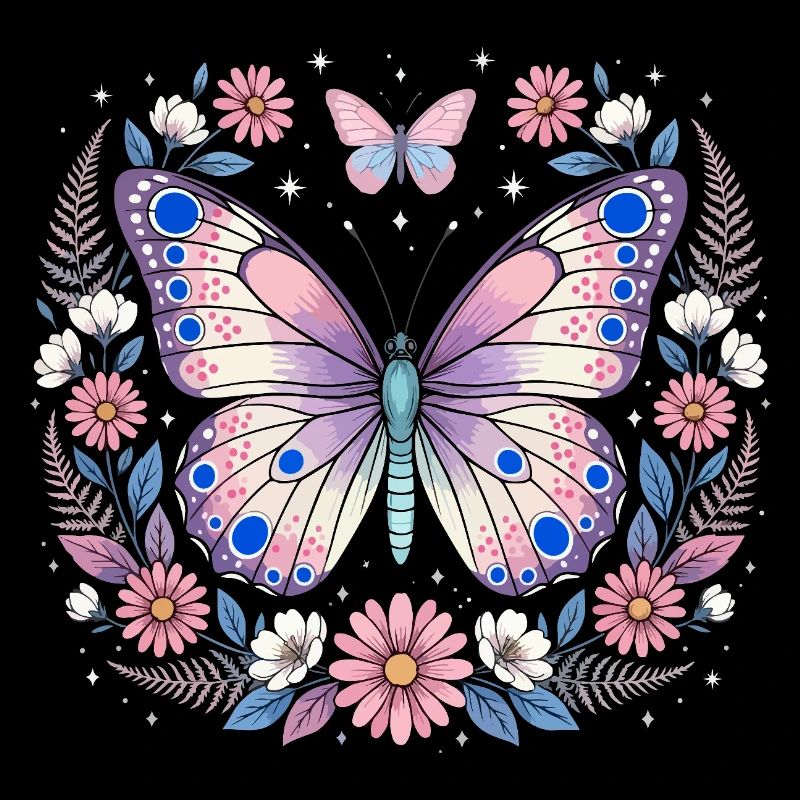 Papillon pastel dans une couronne de fleurs