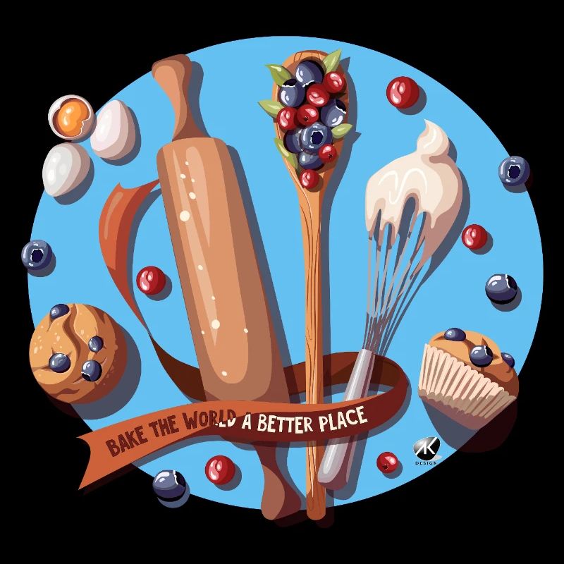 Baking Utensils and Blueberry Muffins Illustration