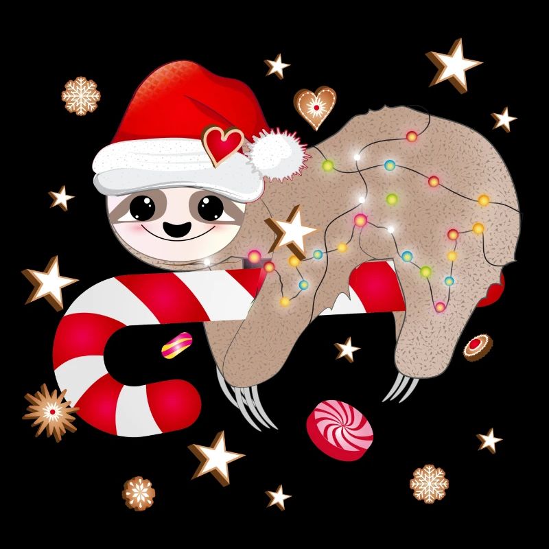 funny sloth with candy cane for christmas