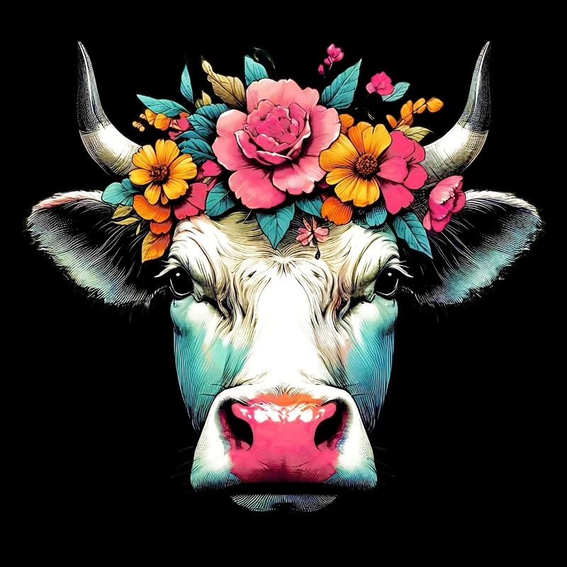 Vache avec des fleurs