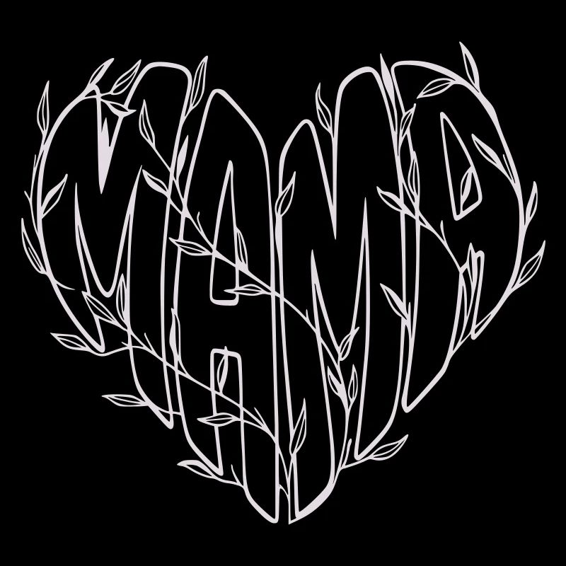 Mom Heart with Leaves Line Art