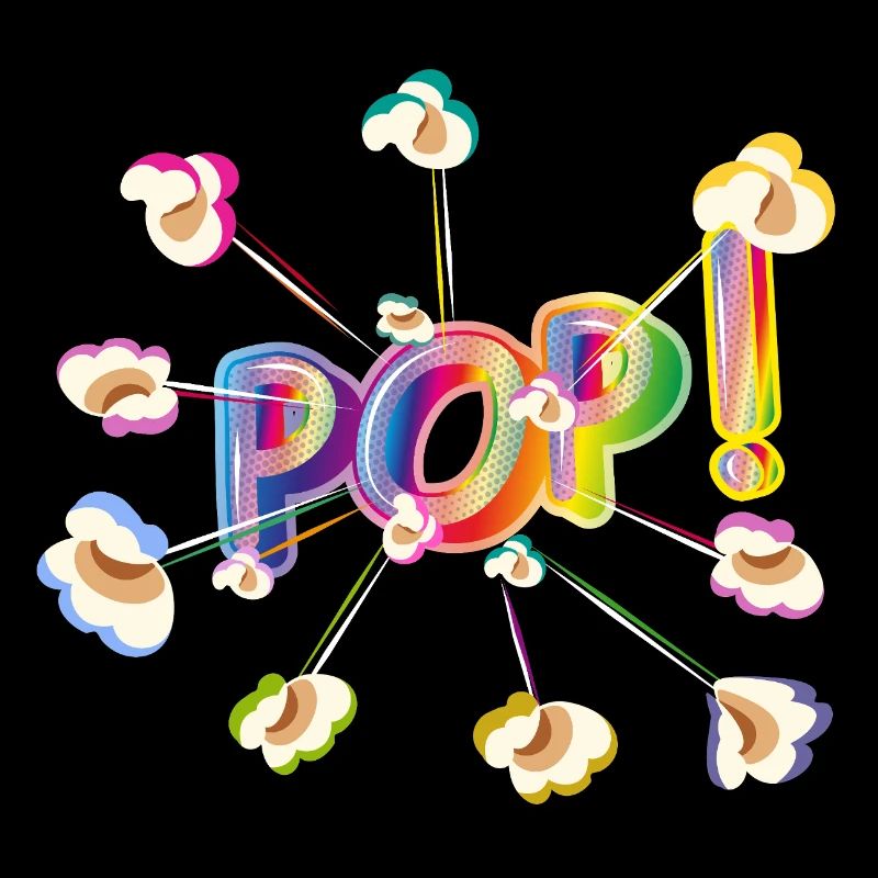 Bright pop typography with colorful popcorn design
