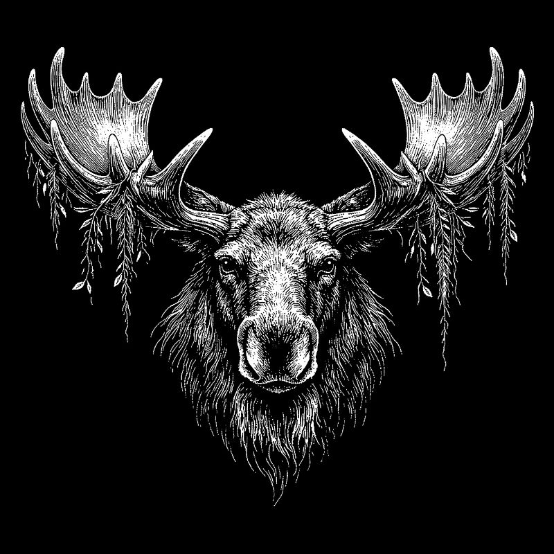 Elk head with moss branches