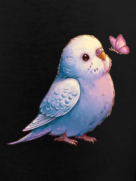 Budgie with butterfly
