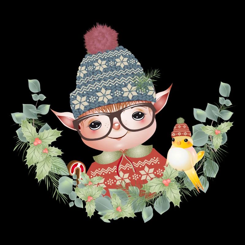 Adorable Cute Christmas Elf with Bird