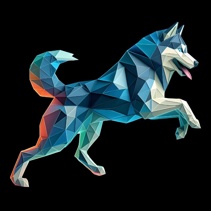 3D Geometric Origami Husky Sled Dog