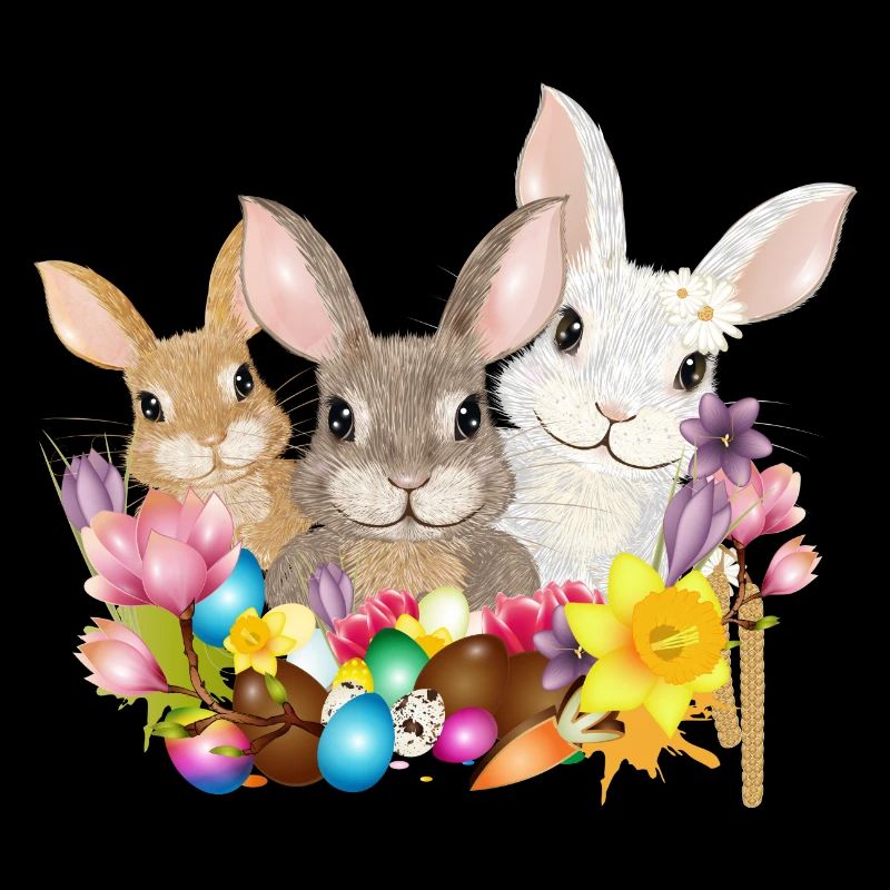 Cute Easter Bunny Family with Colorful Easter Eggs