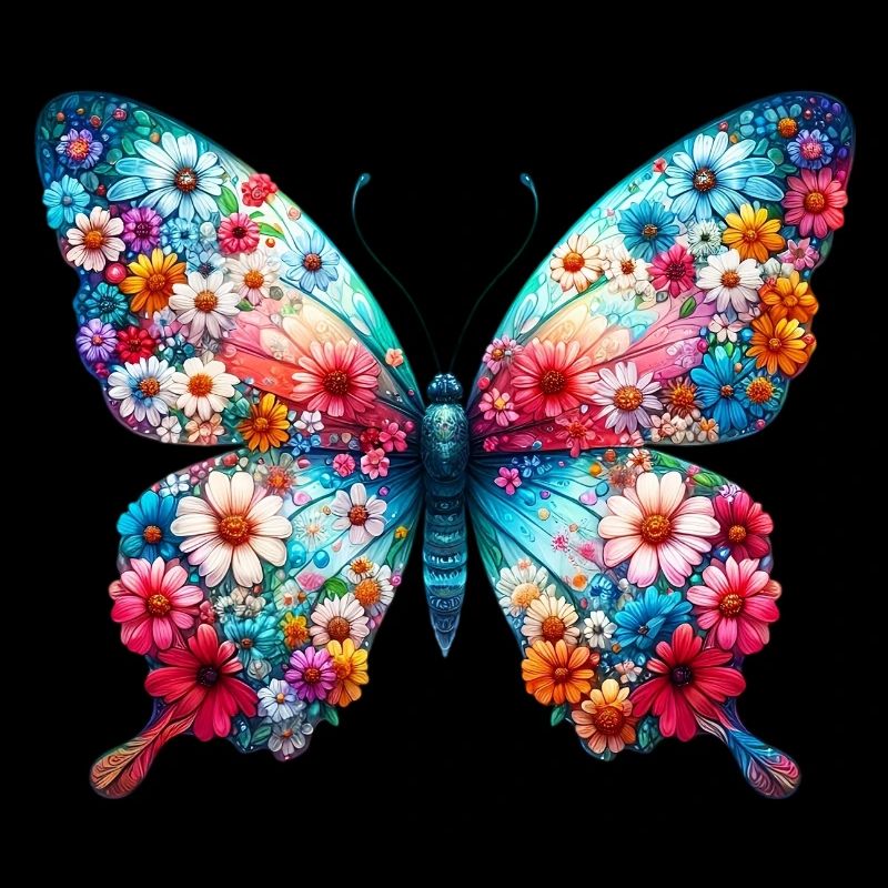 Papillon décoré de fleurs