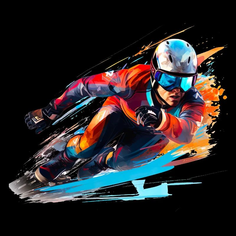 Fahrender Skirennfahrer mit Farbexplosion