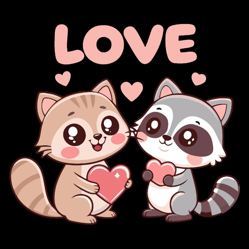 Duo Chats et Ratons Cœurs d'Amour